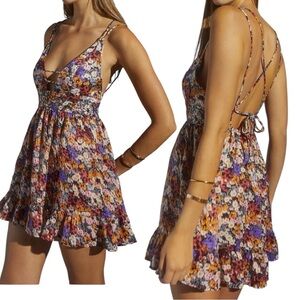 Urban Outfitters Floral Ruffle Mini Dress Open Back Crisscross Straps Size S